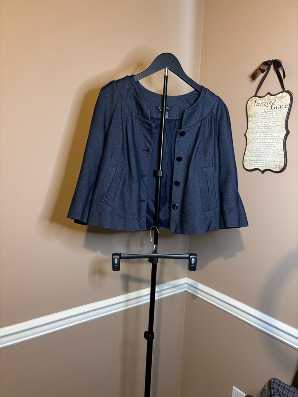 Etcetera Navy Cropped Cape-Style Blazer